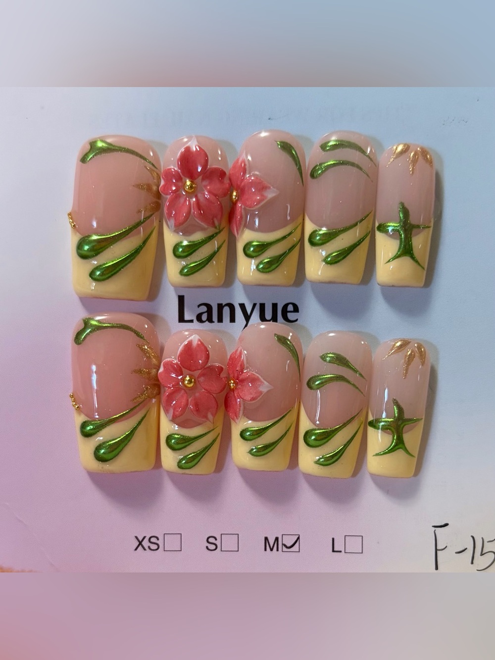 Yellow Floral Press-On Nail Set